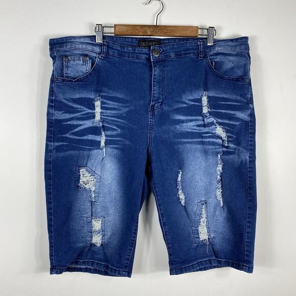 Encrypted Size 44 Distressed Denim Shorts Blue Dark Wash - Picture 1 of 5